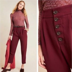 NWT Anthropologie Sasha Button Fly Wine Trousers 4